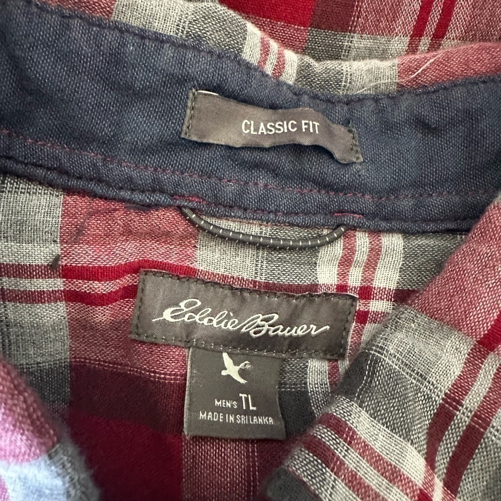 Men’s pre own as is Eddie Bauer large tall plaid long sleeve button front shirt - Picture 2 of 7
